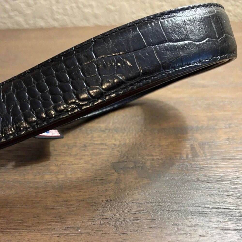 Brighton Men's Black Croco Embossed Italian Calfskin Leather Belt 38 Made In USA